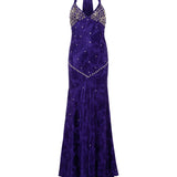 VICKA - Open-back embellished satin maxi dress