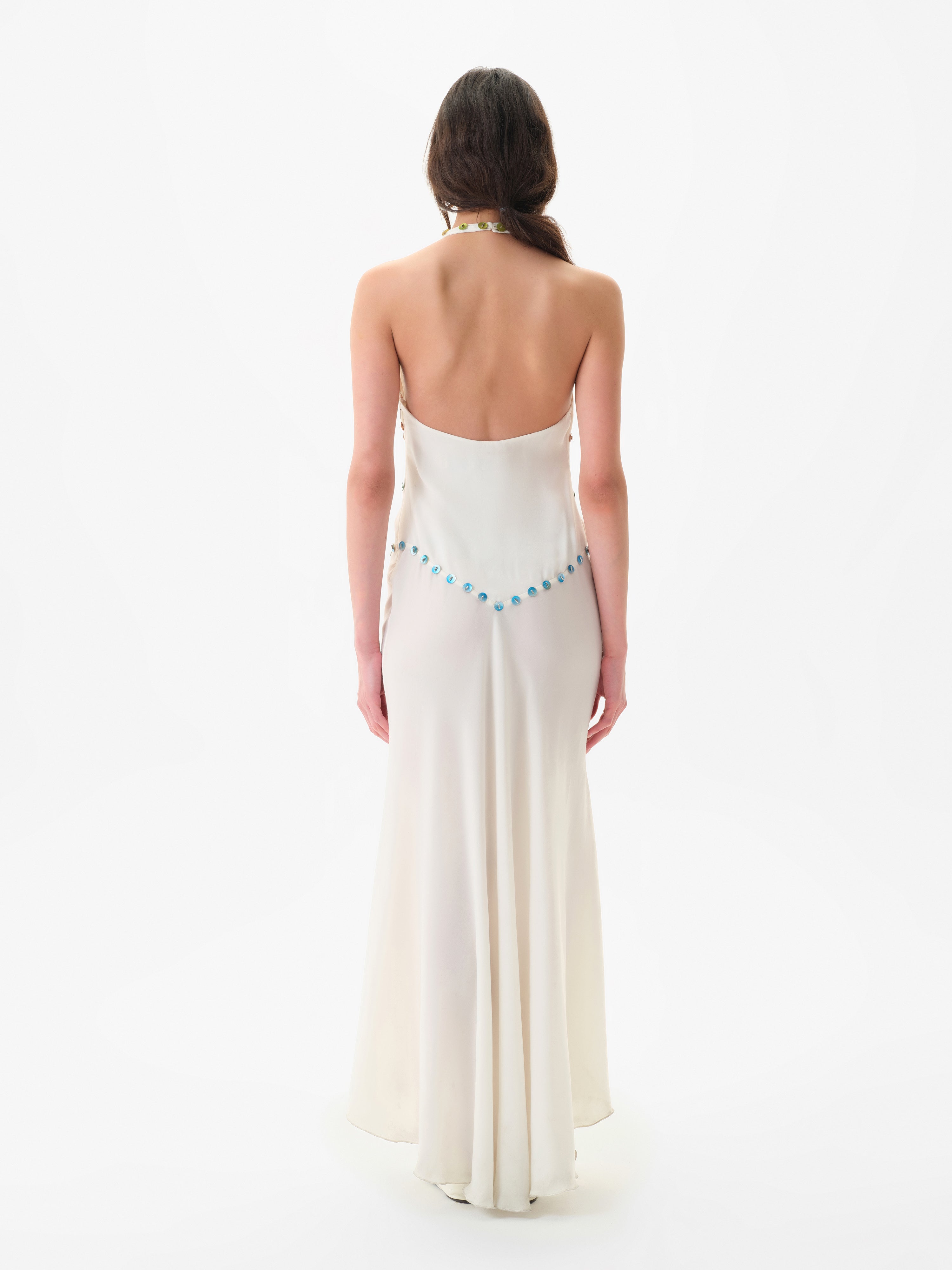 VICKA - Satin maxi dress with multicolored bead embroidery - Ecru 34 VICKA - Satin maxi dress with multicolored bead embroidery - Ecru 34