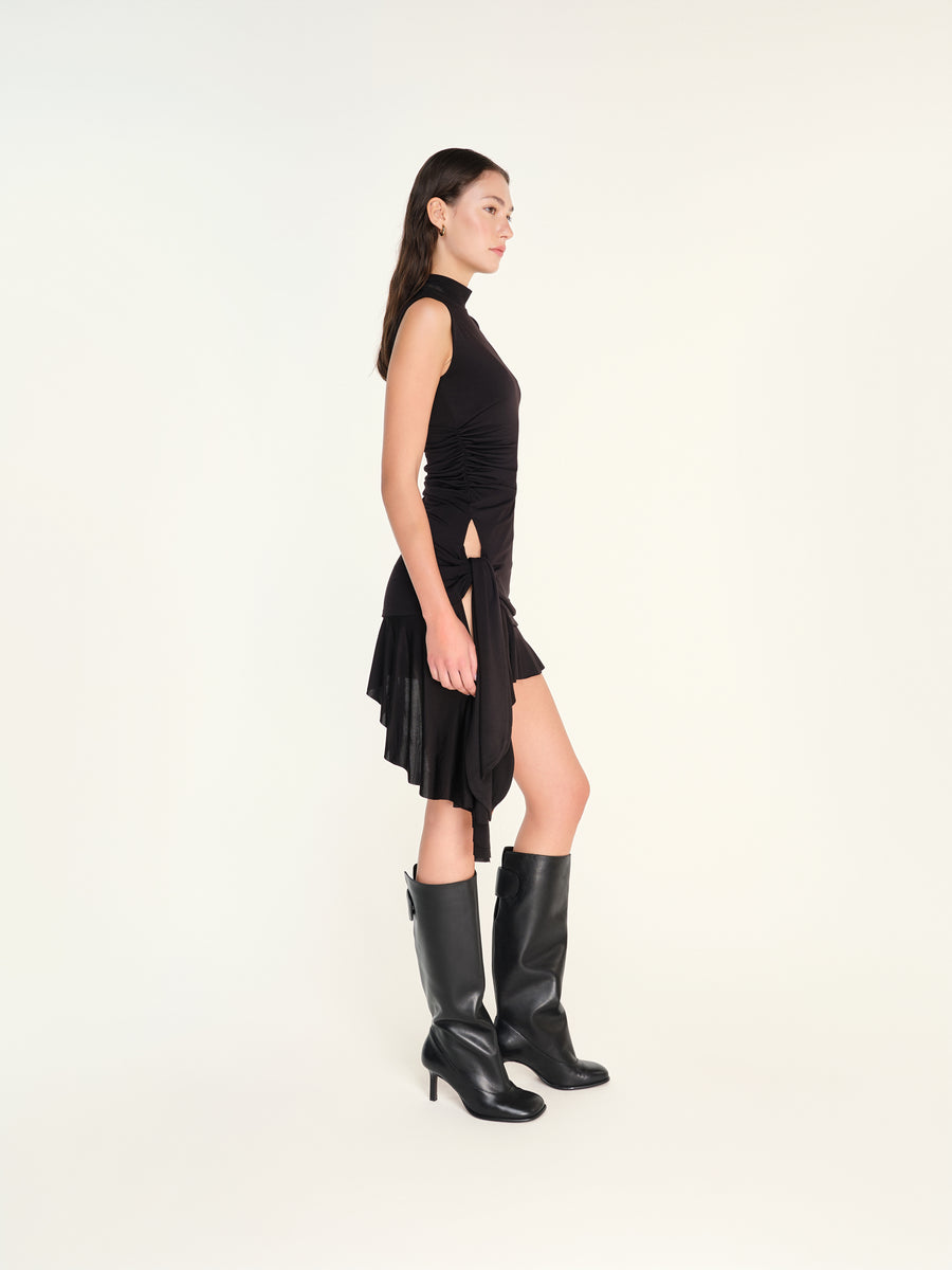 TENA - Sleeveless jersey dress with side tie and ruffle details