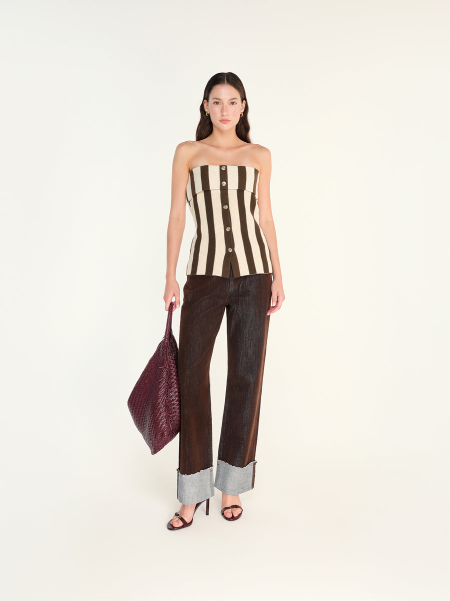 VASIA - Strapless button down ribbed knit top