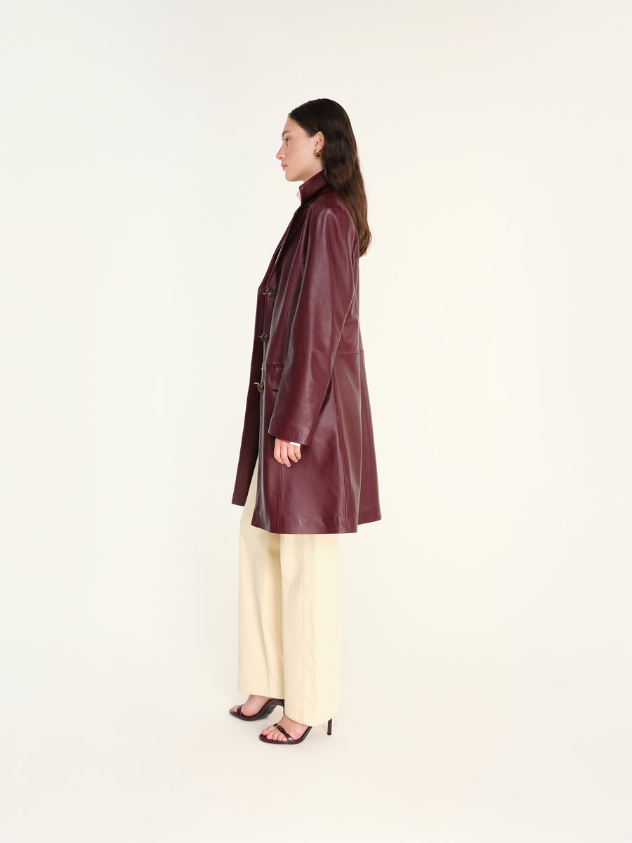 DINA - Mid-length leather blazer with pockets