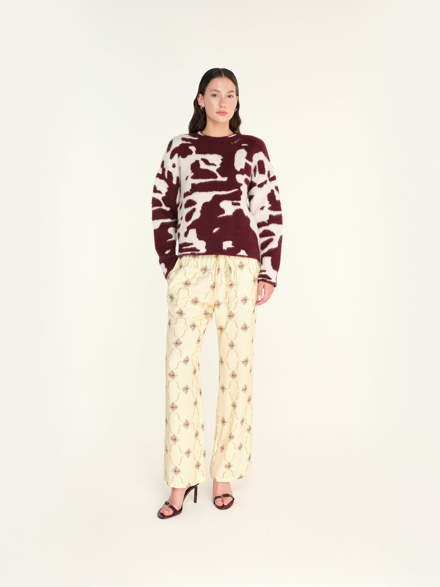 MIENA - Boxy-fit jacquard knit crewneck sweater