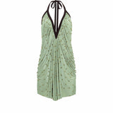 SAGE - Geometric print halter mini dress