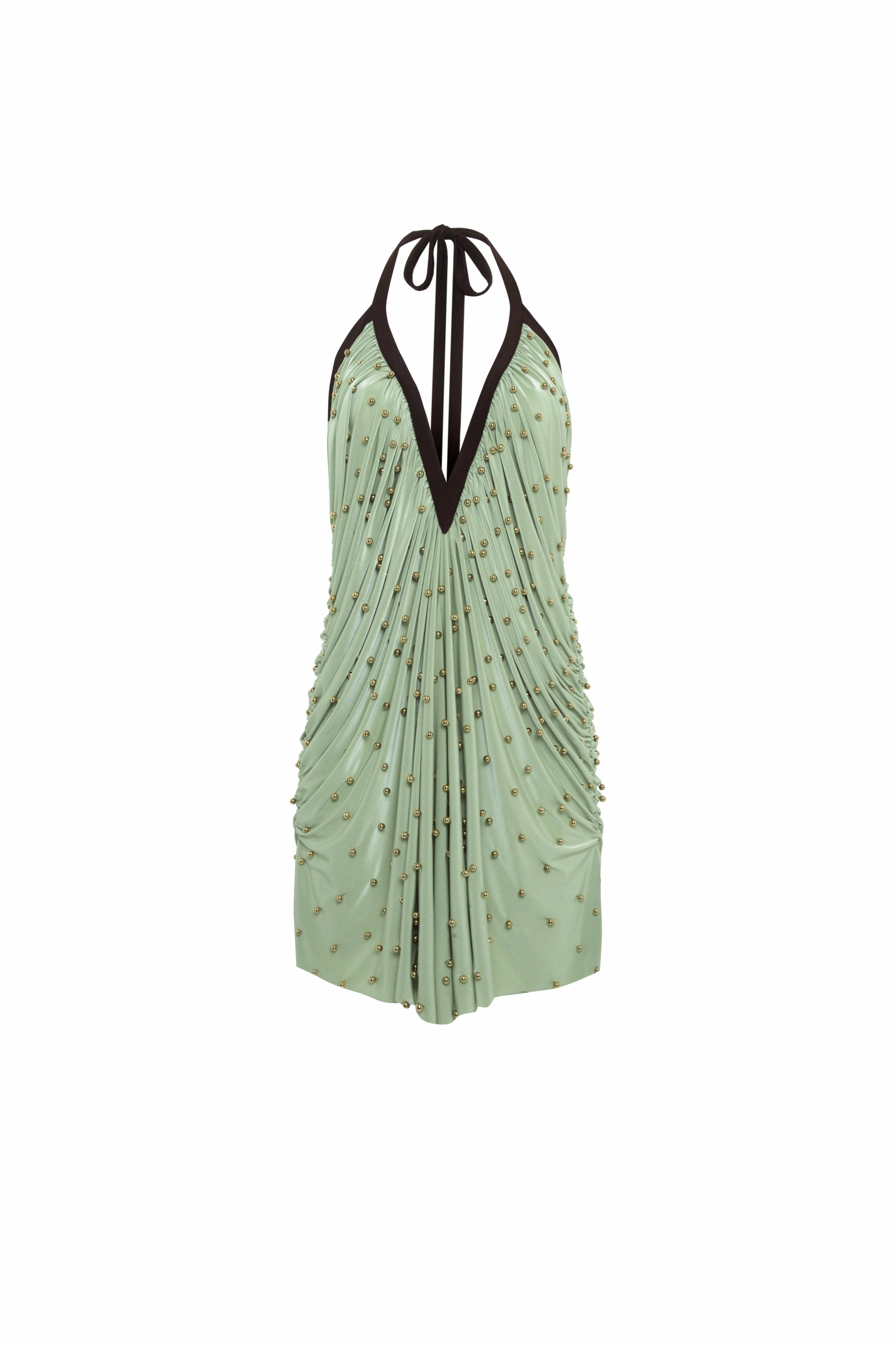 SAGE - Geometric print halter mini dress