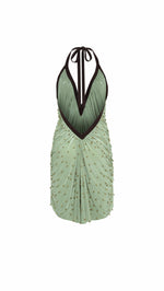 SAGE - Geometric print halter mini dress