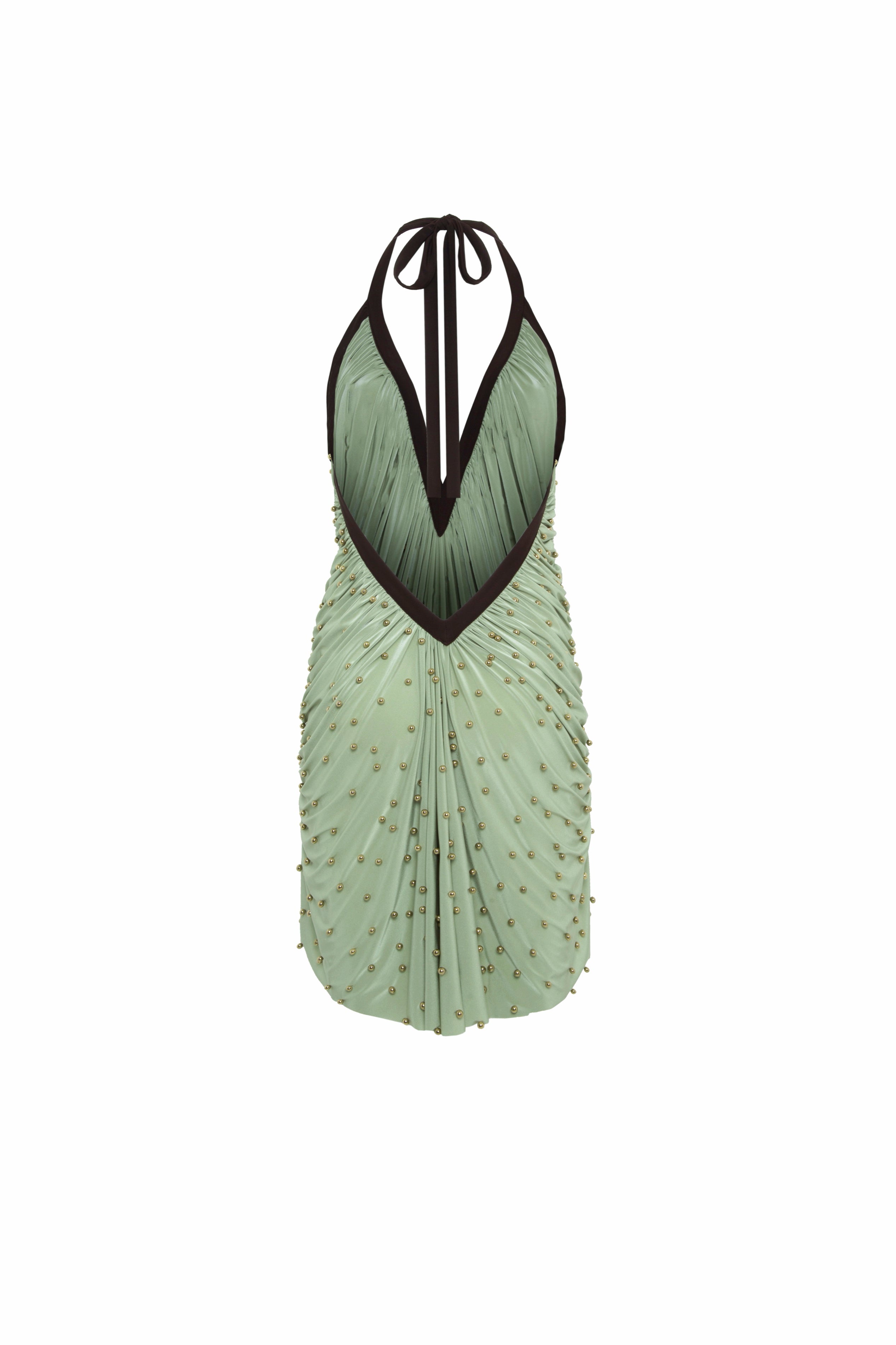 SAGE - Geometric print halter mini dress
