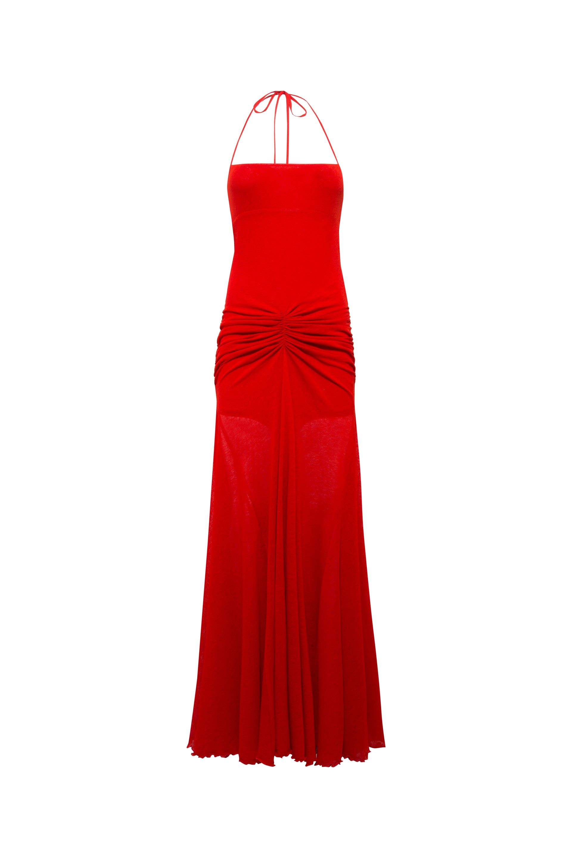 siedres red dress Siedres Exclusive Raye Scarf-detailed Midi Halter Dress in Red