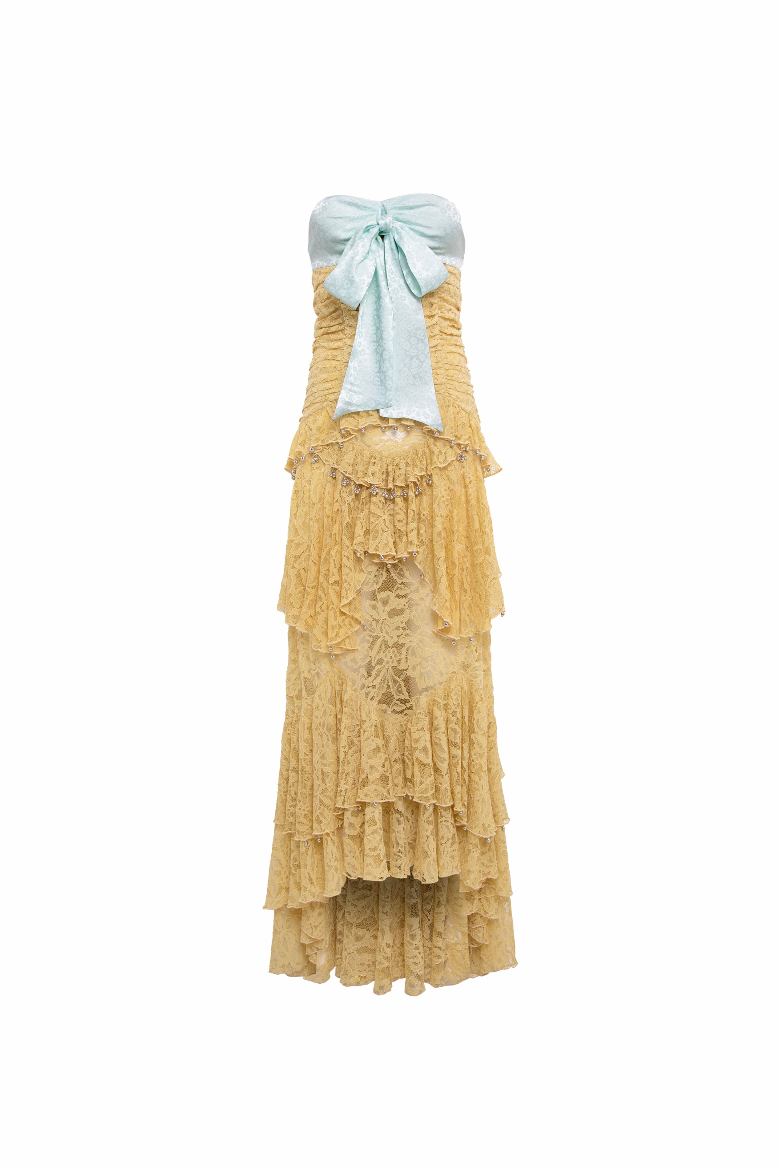 CORINNE - Strapless lace tiered maxi dress
