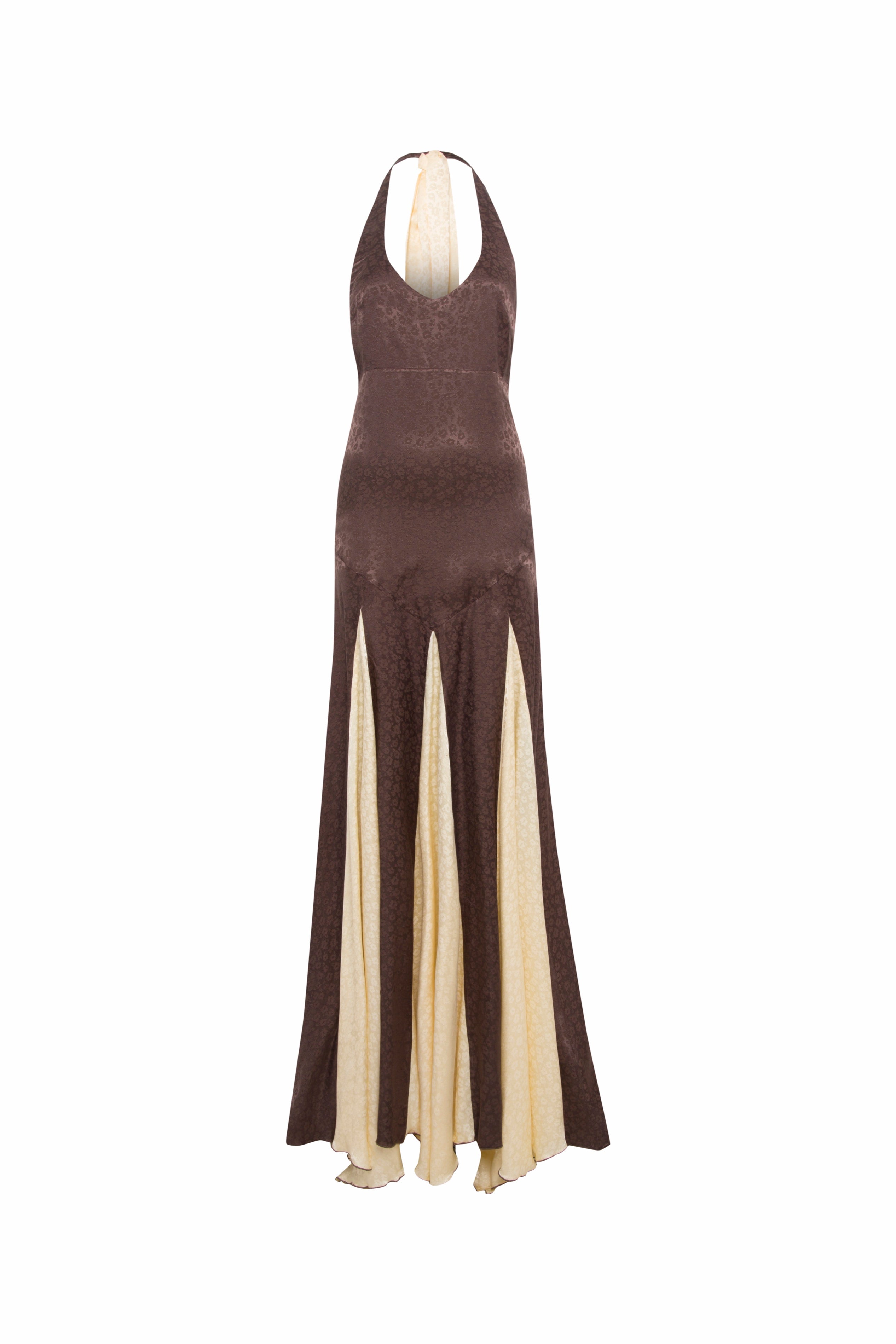RAYE - Floral jacquard satin halter neck maxi dress