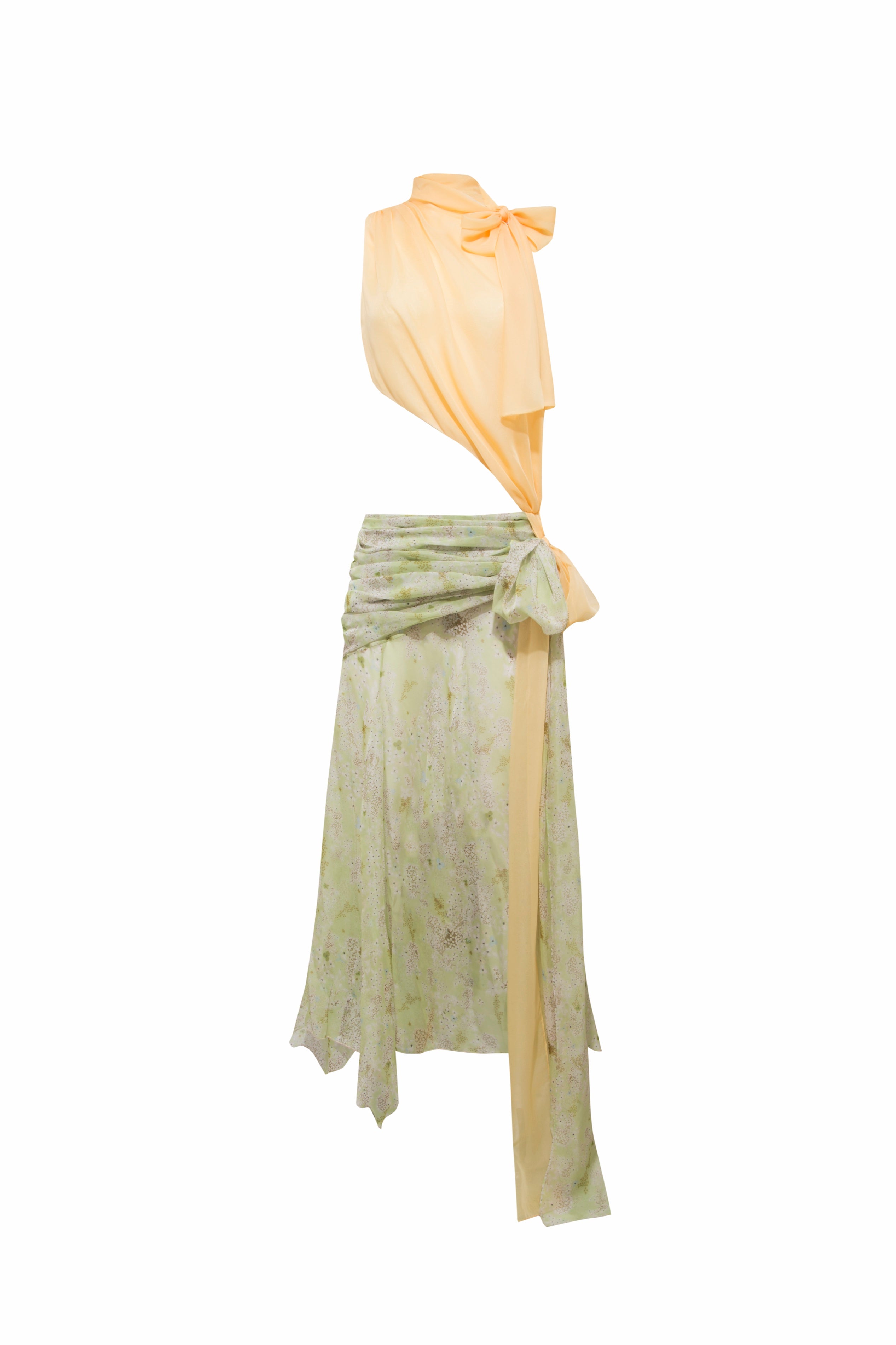 DALIA - Two-tone draped chiffon gown with bow detail