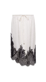 NELL - Satin lace trimmed midi skirt