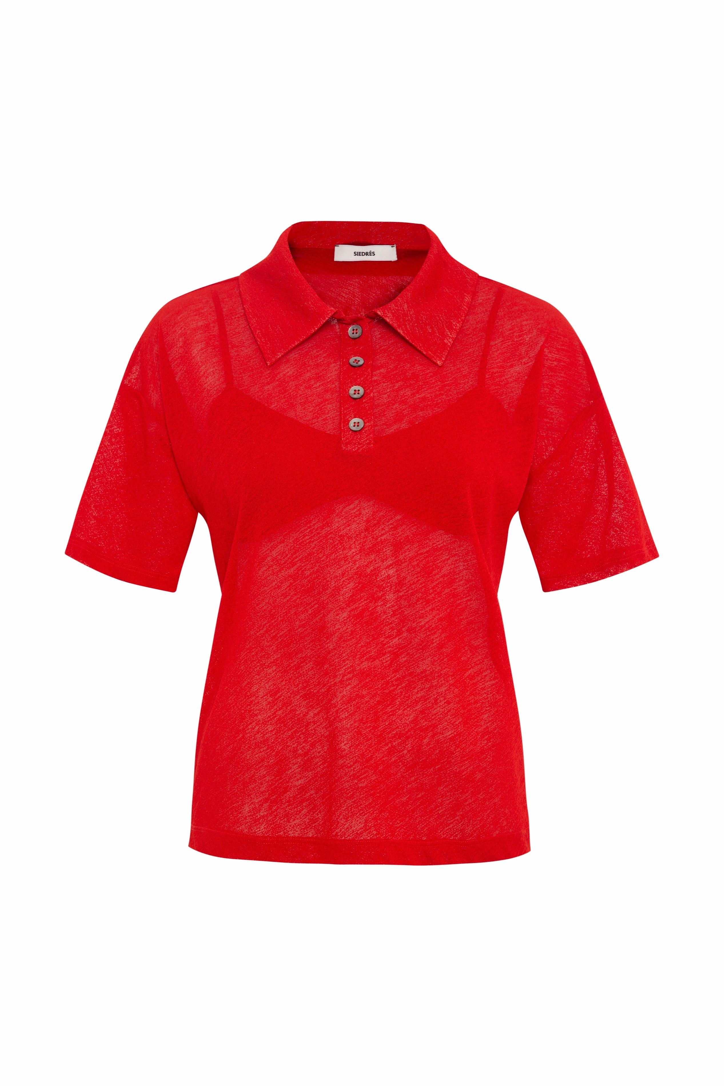 LEO - Semi-sheer mesh polo top with matching bralette