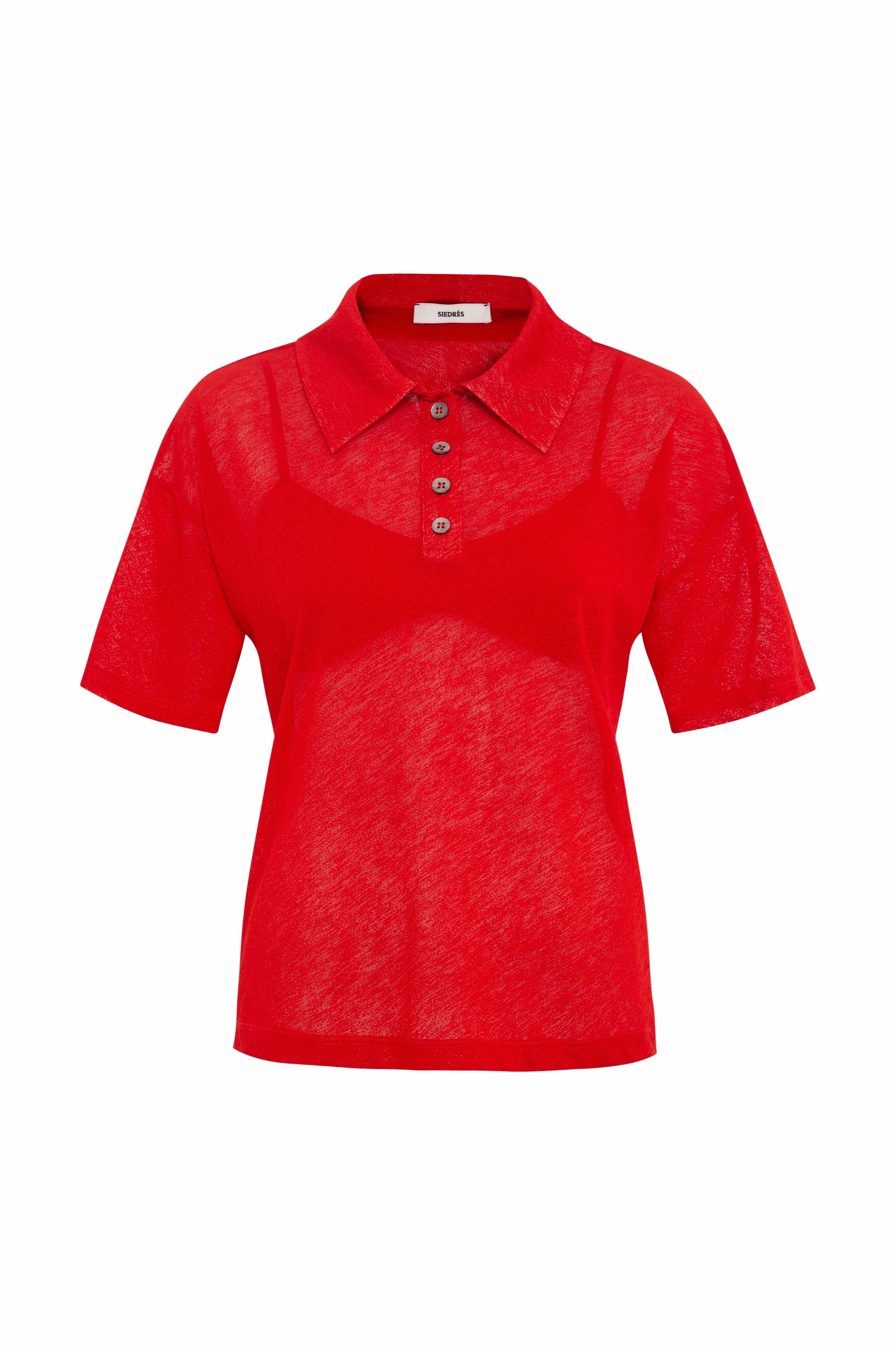 LEO - Semi-sheer mesh polo top with matching bralette
