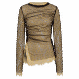 FAYE - Tulle layered lace top with metallic embelishments