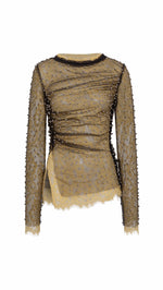 FAYE - Tulle layered lace top with metallic embelishments