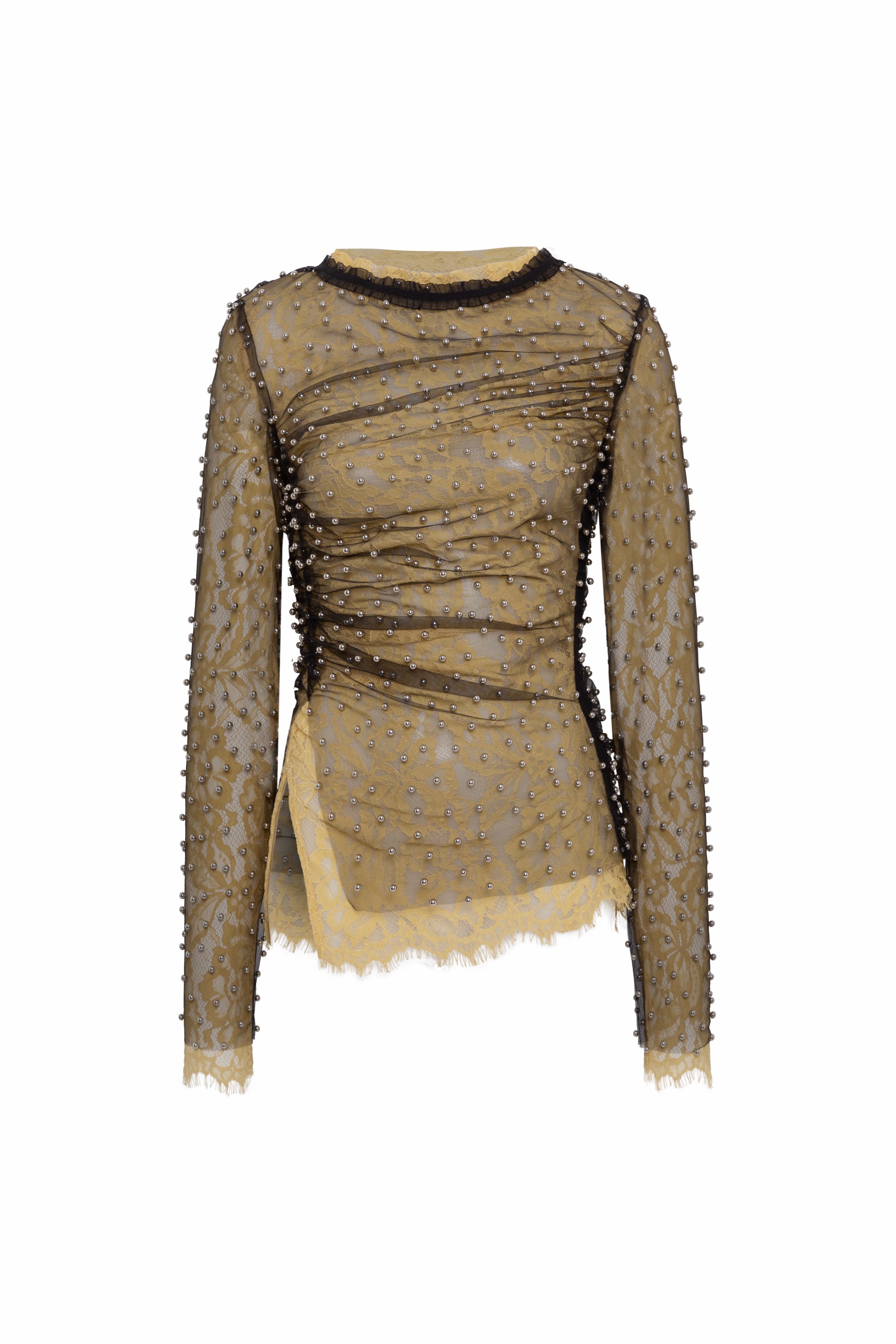 FAYE - Tulle layered lace top with metallic embelishments