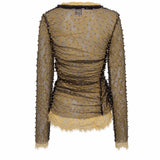 FAYE - Tulle layered lace top with metallic embelishments