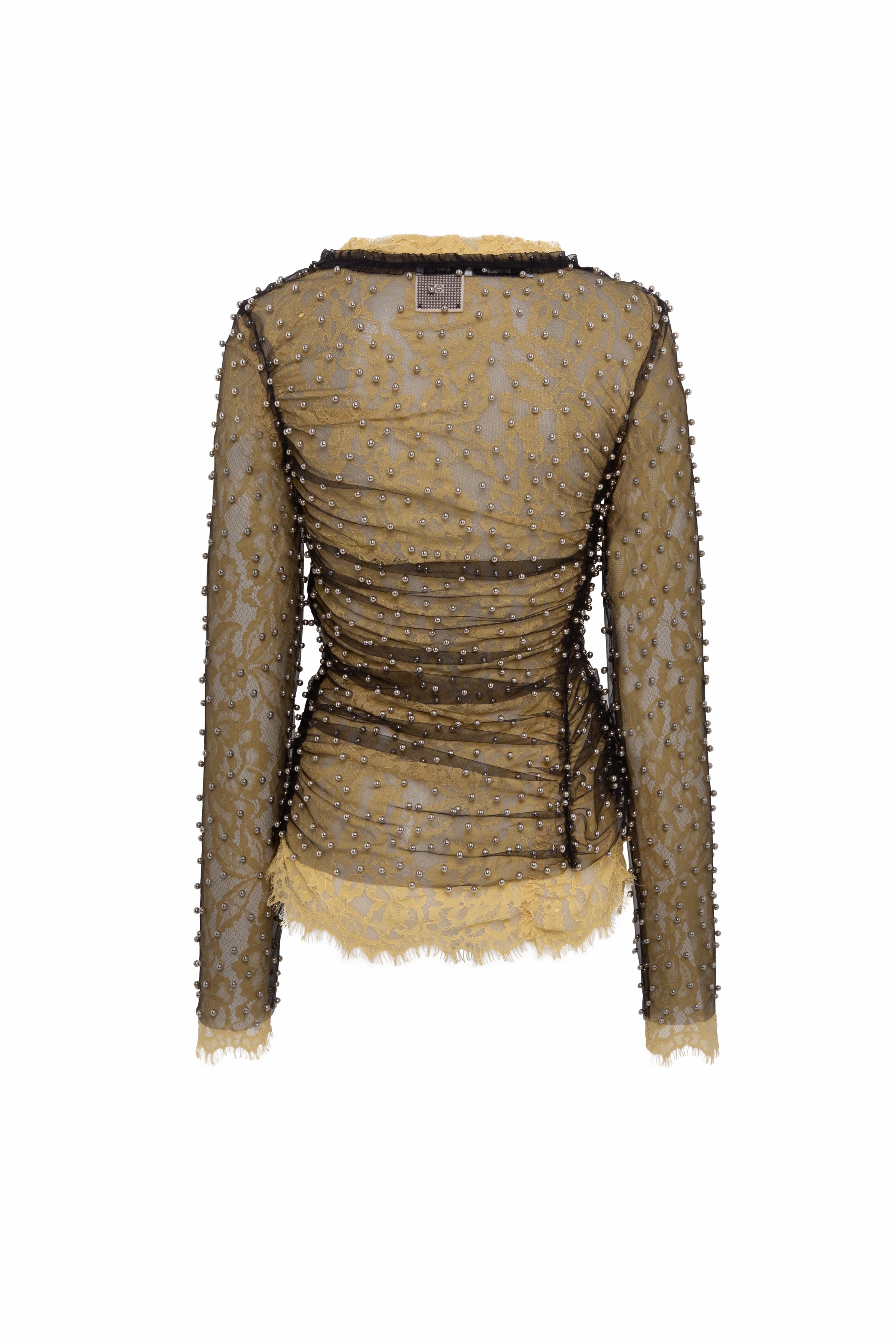 FAYE - Tulle layered lace top with metallic embelishments