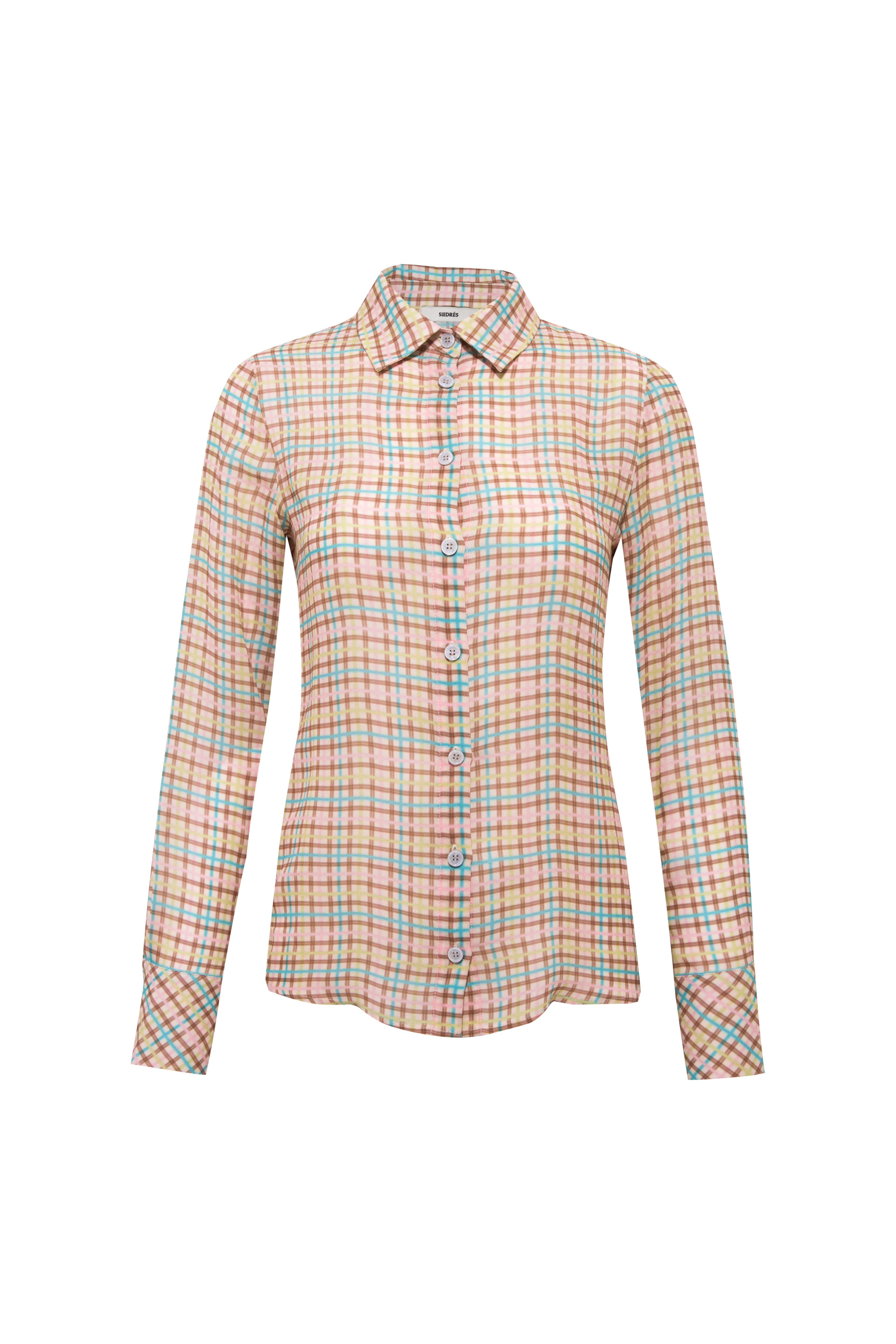 LOTTIE - Pastel plaid crepe button-down shirt