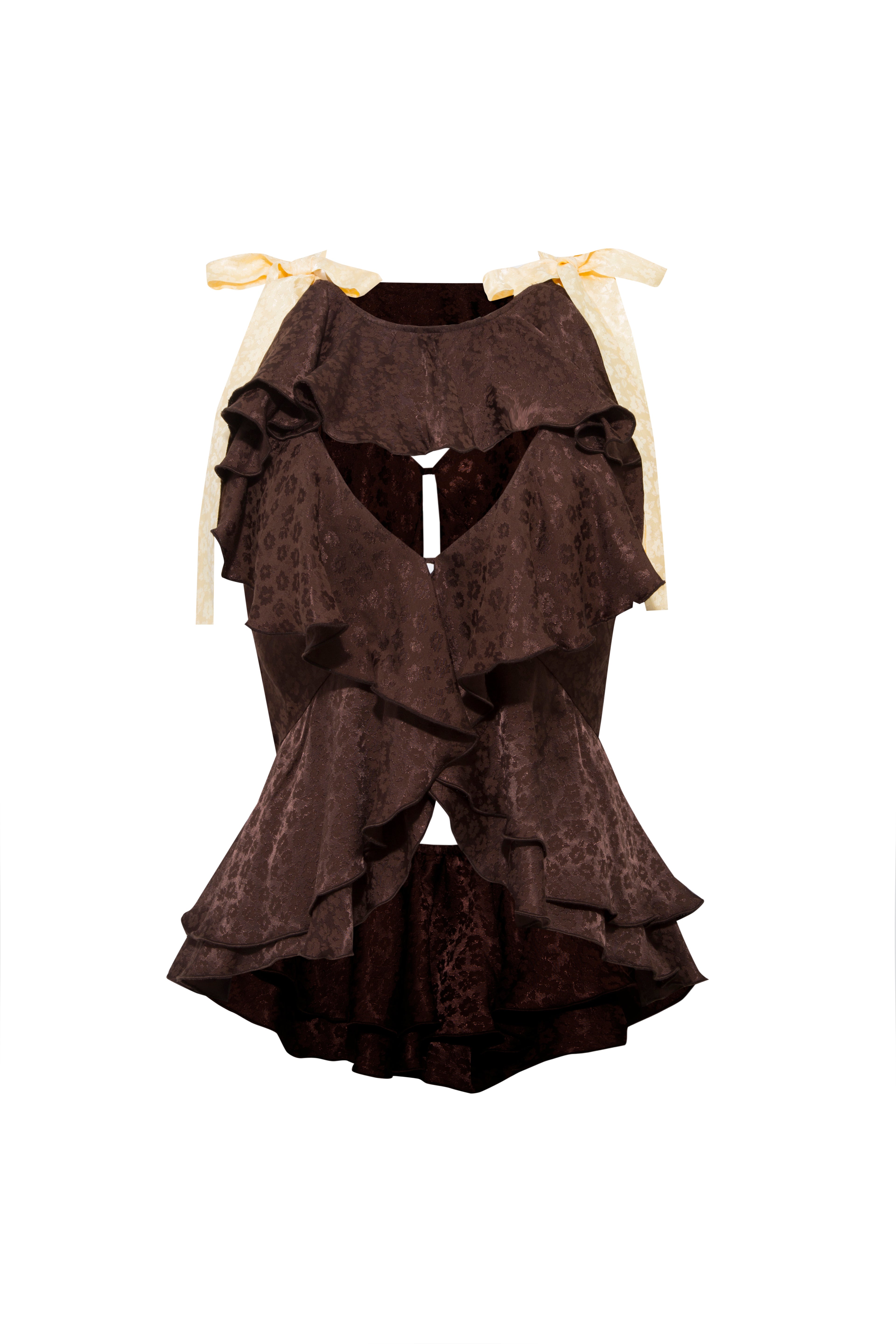 MARIAN - Ruffled floral satin devoré top