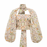 MARIS - Printed organza top with voluminous sleeves