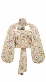 MARIS - Printed organza top with voluminous sleeves