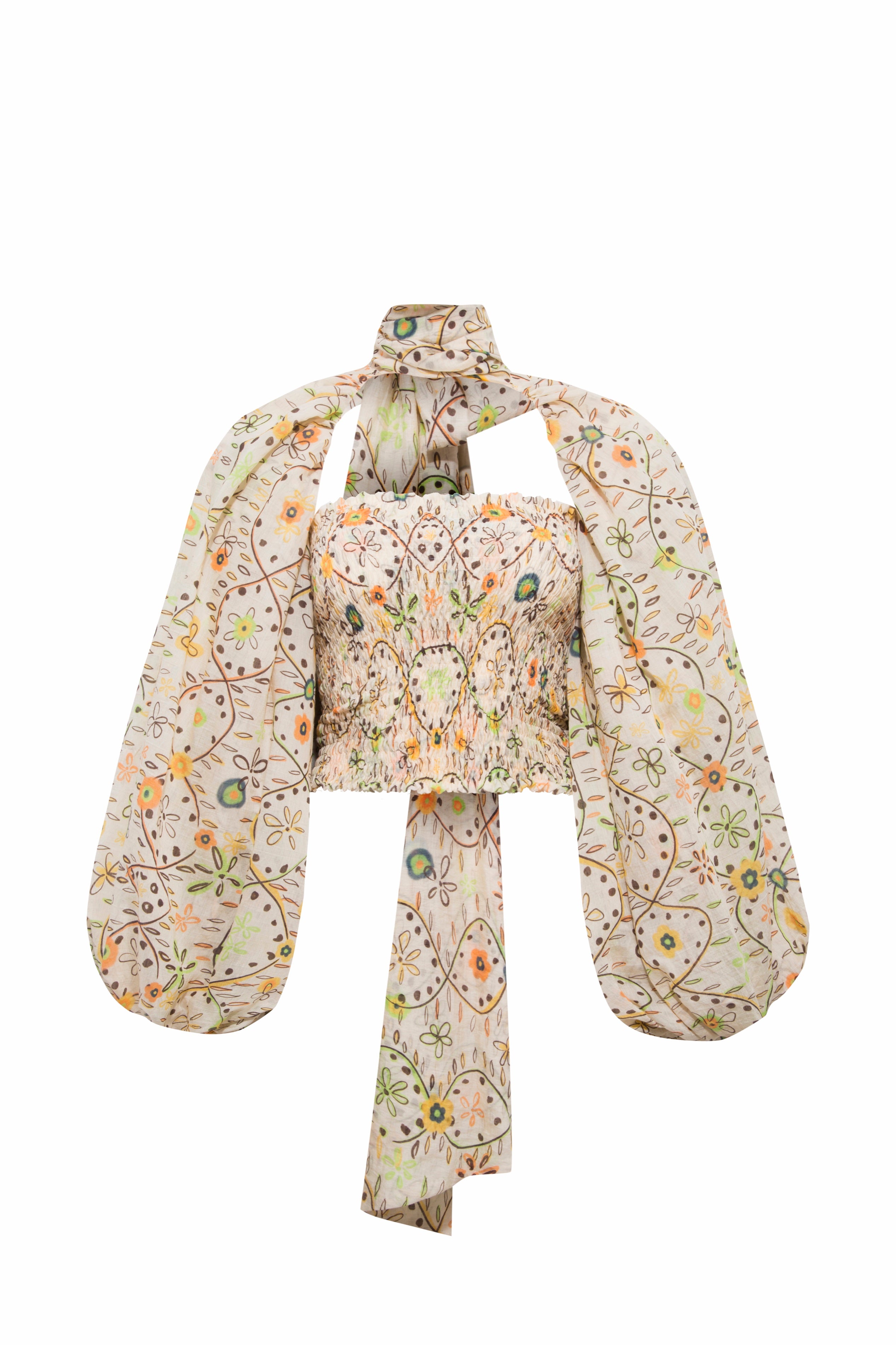 MARIS - Printed organza top with voluminous sleeves