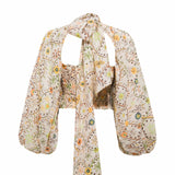 MARIS - Printed organza top with voluminous sleeves
