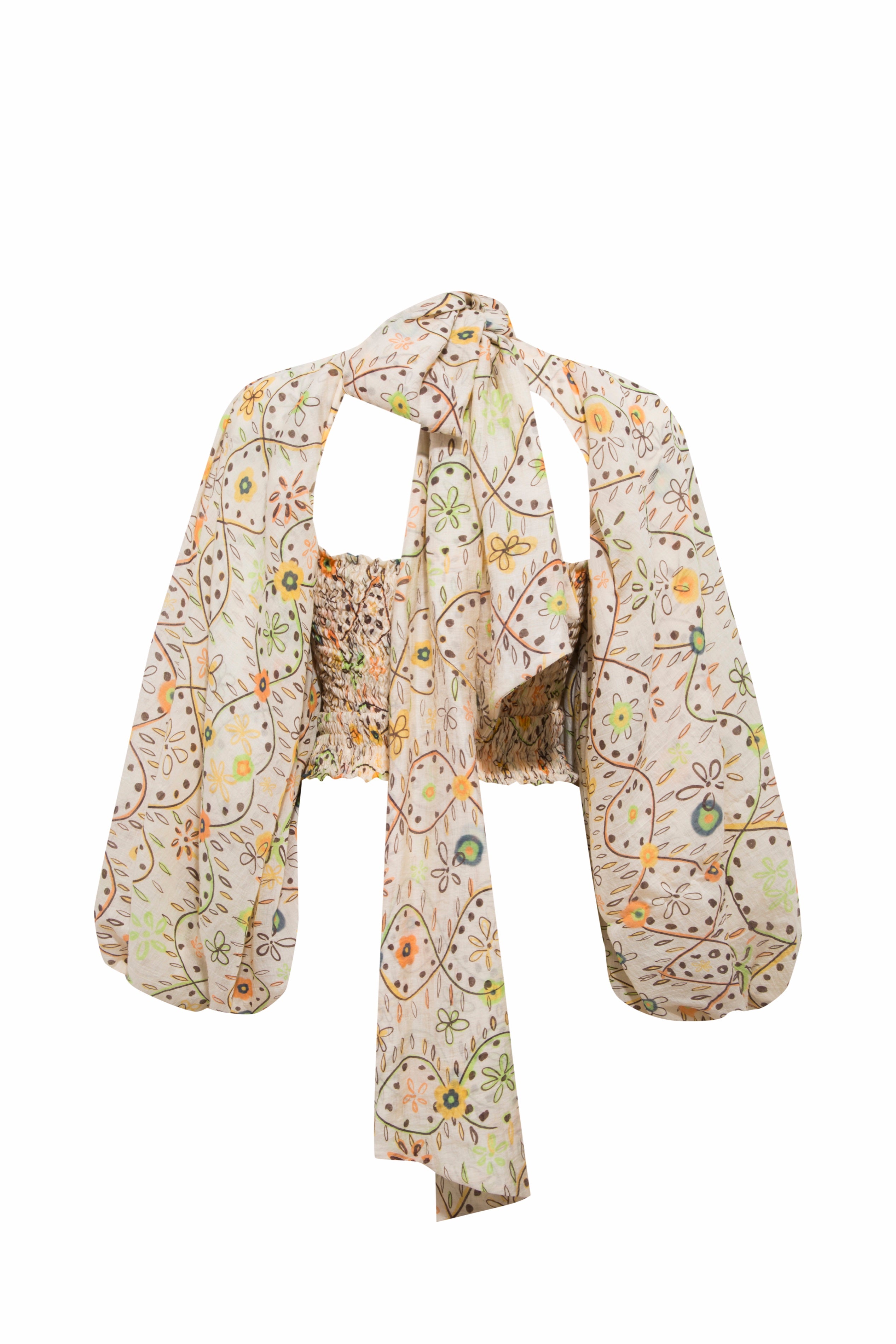 MARIS - Printed organza top with voluminous sleeves