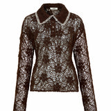 LUNET - Crochet lace long-sleeve shirt with contrast collar