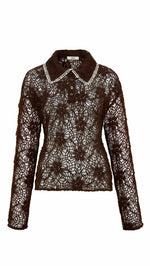 LUNET - Crochet lace long-sleeve shirt with contrast collar