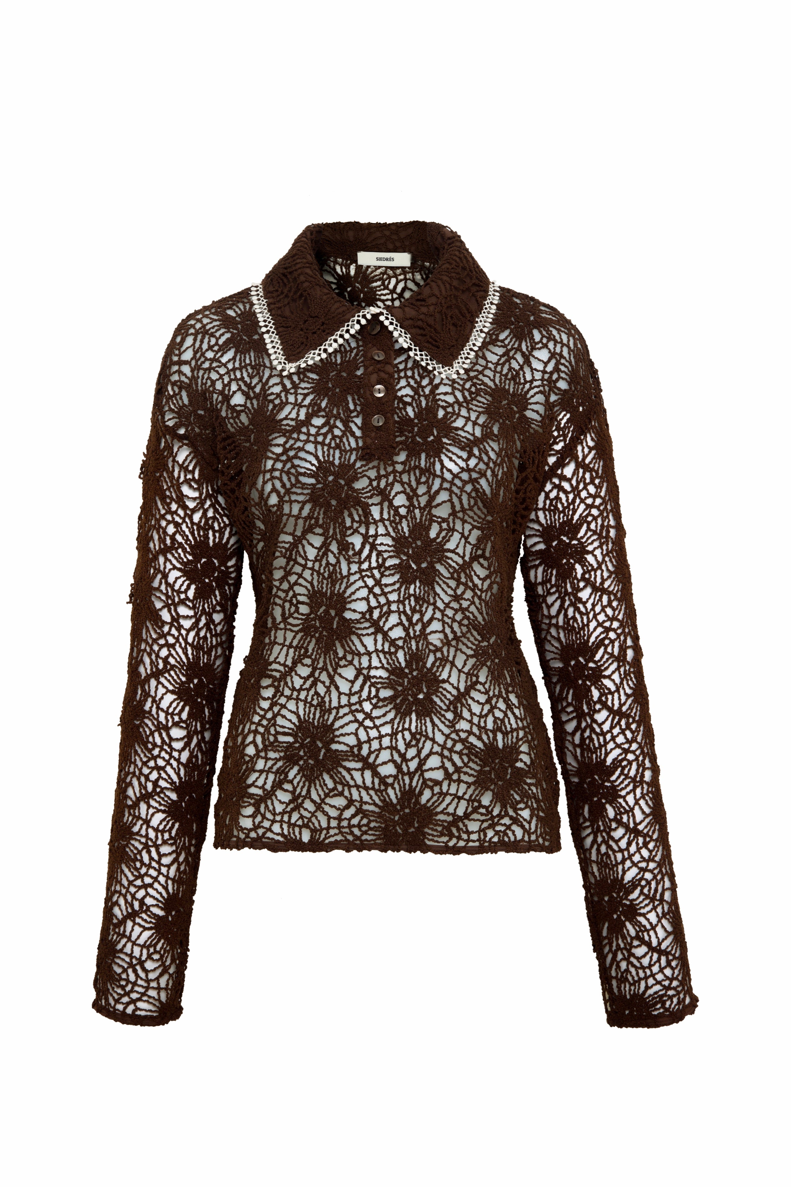 LUNET - Crochet lace long-sleeve shirt with contrast collar