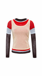 MEL - Color-block layered mesh long sleeve top