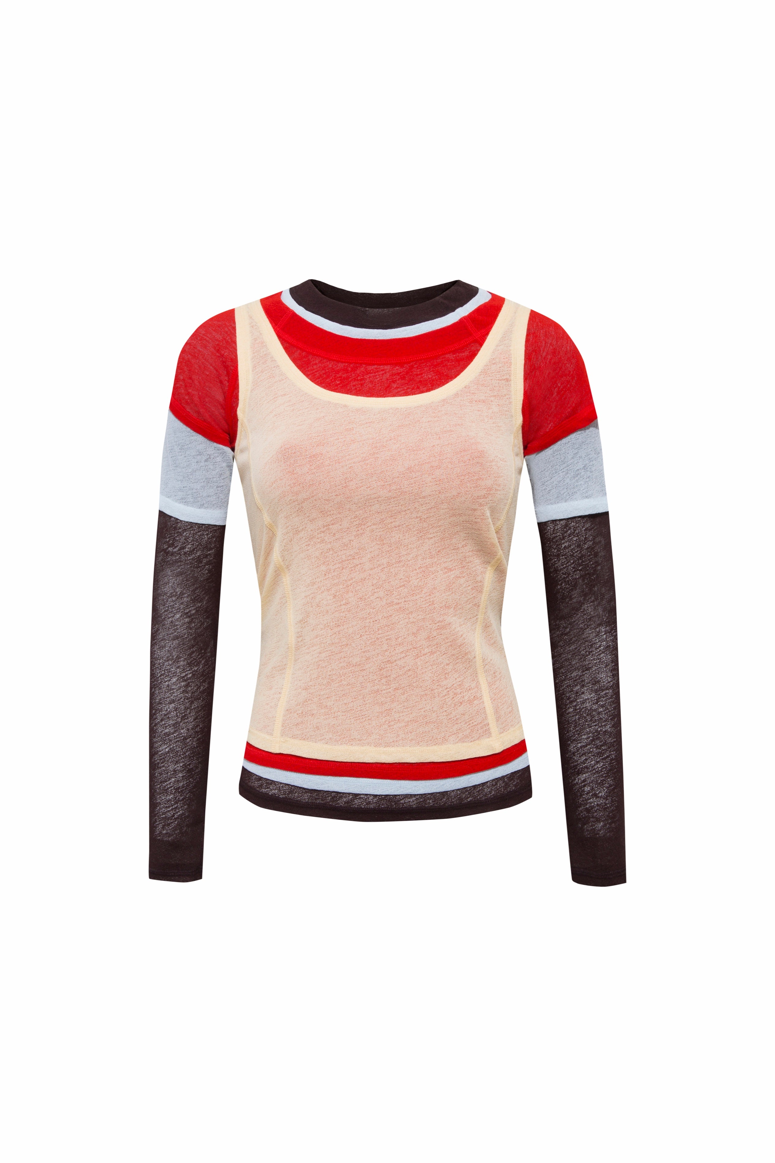 MEL - Color-block layered mesh long sleeve top