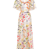 LIDIA - Printed midi satin dress with side cuts