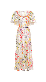 LIDIA - Printed midi satin dress with side cuts