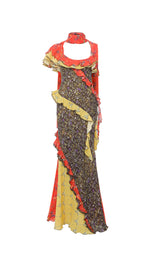 MONICA - Ruffled voile maxi dress with scarf detail