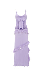 SIGNE - Crochet bust detailed embellished sheer mesh dress