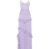 SIGNE - Crochet bust detailed embellished sheer mesh dress