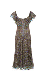 CAENES - Printed chiffon dress with ruffled neckline