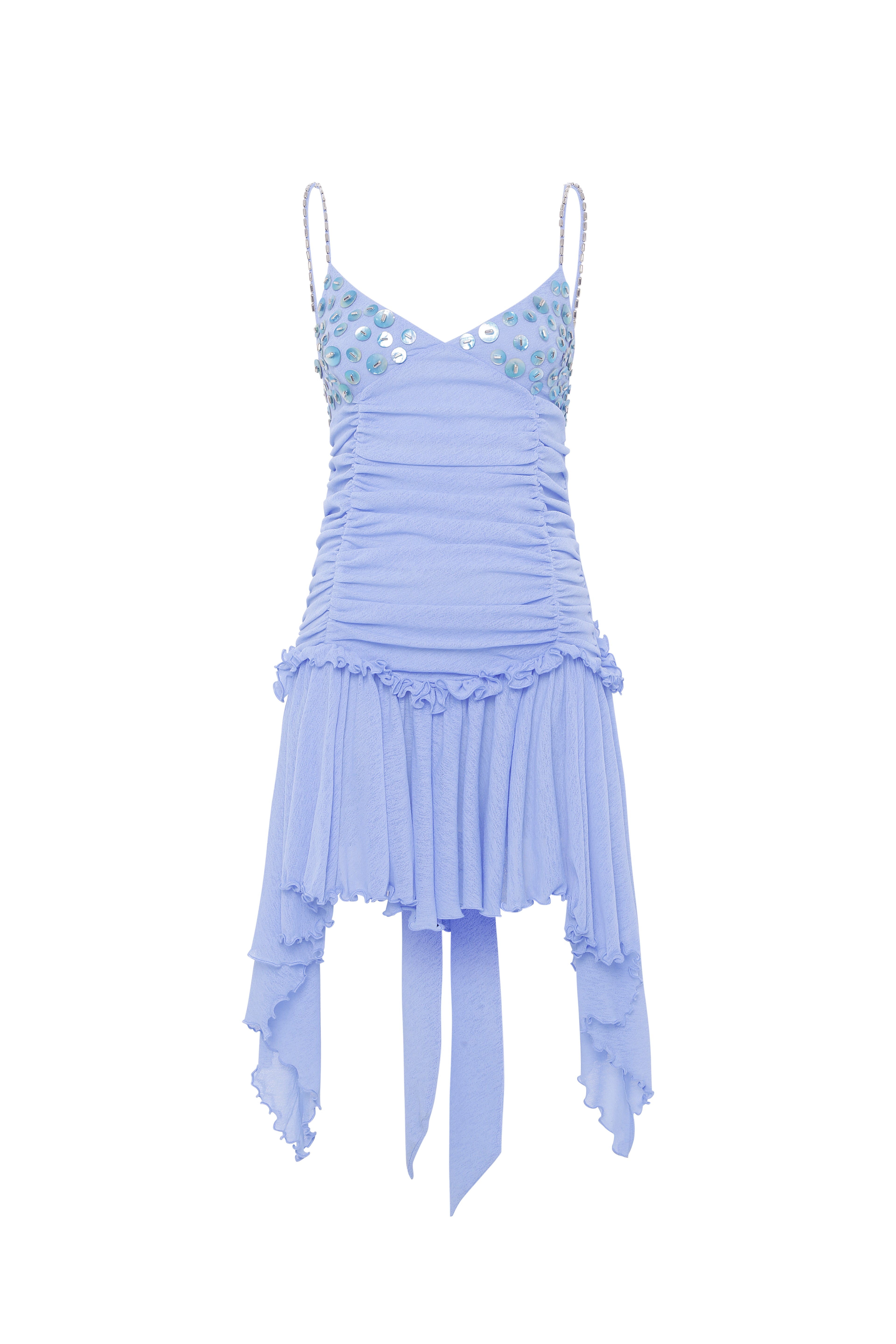 JAZ - Ruched v-neck mini dress with sequin-embroidery
