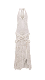 ELVIRA - Crocheted halterneck maxi dress with ruffles