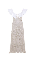 CAENES - Crochet dress with contrast poplin collar