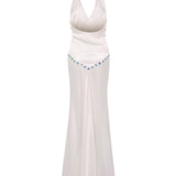 VICKA - Satin maxi dress with multicolored bead embroidery