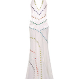 VICKA - Satin maxi dress with multicolored bead embroidery