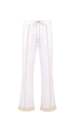 SAVINA - Lace trimmed drawstring cotton pants with fringed hems