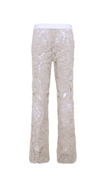 LEANE - Straight-leg crochet lace-up pants