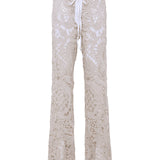 LEANE - Straight-leg crochet lace-up pants