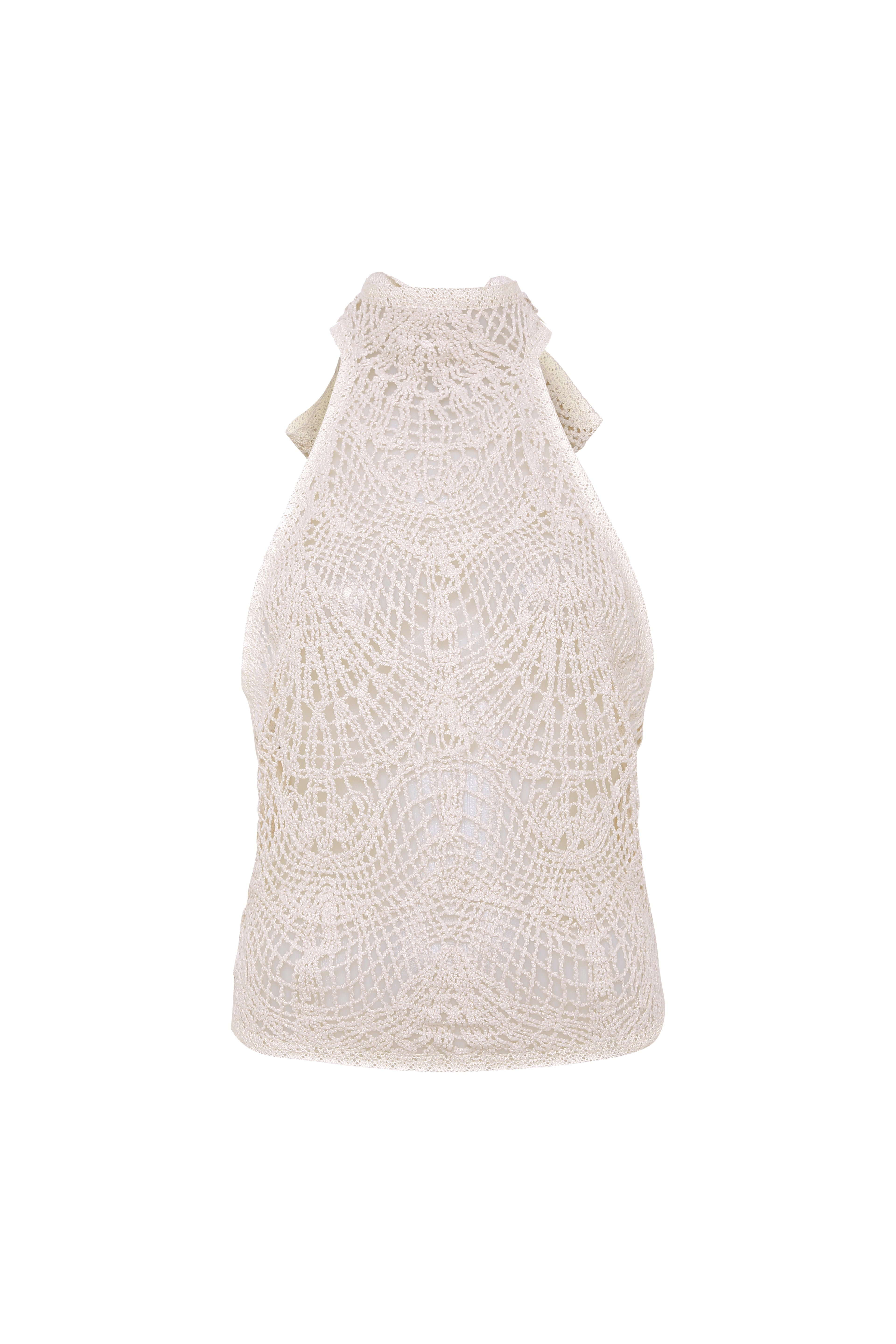 INDY - Halterneck crocheted top with open-knit texture