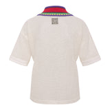 LEO - Boxy fit short-sleeve polo in textured knit and contrast crochet collar